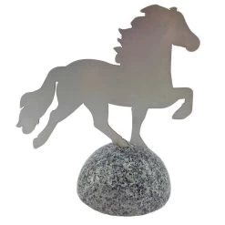 Karlslund Decorative Horse, Stainless Steel On Polished Granite Stone