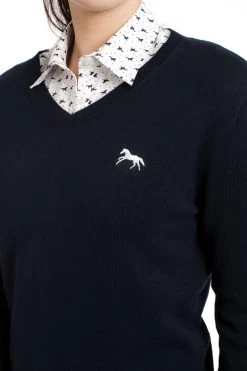 Horseware Signature Cotton Knit V-Neck -Equestrian Clothing Shop 336041 DB 4
