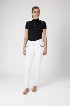Horze Della High Waist Silicone Knee Patch Breeches With Piping For Woman -Equestrian Clothing Shop 36691 WH 3