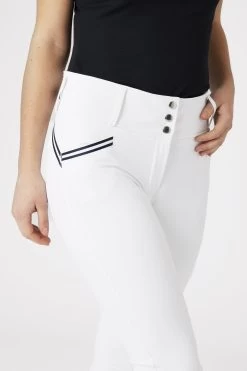 Horze Della High Waist Silicone Knee Patch Breeches With Piping For Woman -Equestrian Clothing Shop 36691 WH 5